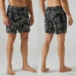 Black Leaf Print Swim Shorts